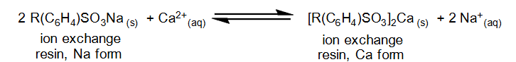 <p><span><span>-are usually exchanged for Na +</span></span></p><p><span><span>-The ion exchange is reversible and it operates in batches using a column</span></span></p>