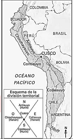 <p>Zona central y occidental de América del Sur (Andes centrales). Se ubicaba en partes de lo que hoy es Colombia, Ecuador, Bolivia, Chile, Argentina y Perú.</p><p>LÍMITE MÁXIMO:</p><p>a. Norte: río Ancasmayo y nudo de Pasto (Colombia)</p><p>b. Sur: río Maule (Chile)</p><p>c. Este: Selva amazónica</p><p>d. Sureste: región de Cuyo (Argentina)</p>
