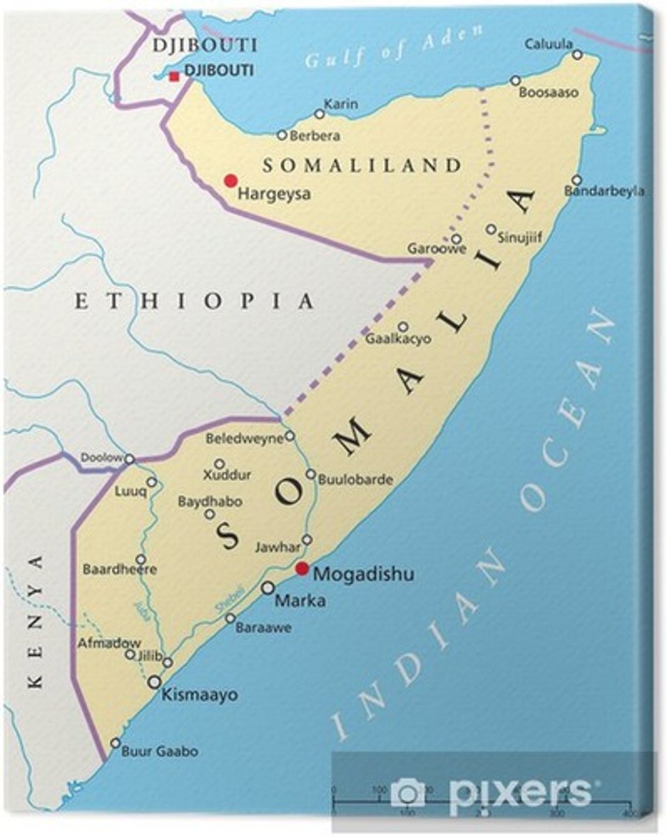 <p>On a map be able to locate a country on the horn of Africa next to Ethiopia.</p>