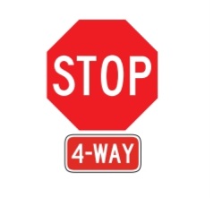 <p>a four way stop means</p>