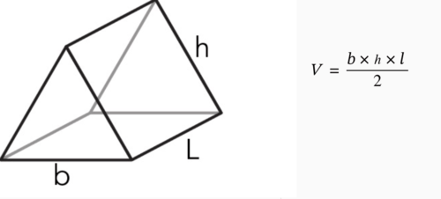 <p>V = b • h • l / 2</p>