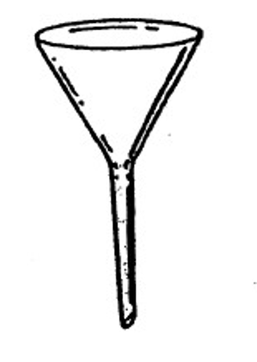 <p>A pipe with a wide (often conical) mouth and a narrow stem is used to channel liquid or fine-grained substances into containers with a small opening</p>