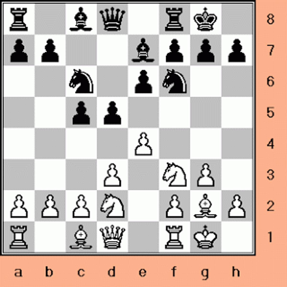 <p>1. Nf3 d5 2. g3 Nf6 3. Bg2 e6 4. O-O Be7 5. d3 O-O 6. Nbd2 c5 7. e4</p>