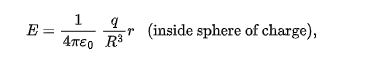 <p>radical </p><p>has magnitude of </p><p>R = radius of sphere</p><p>r = radial distance from the center of the sphere </p>