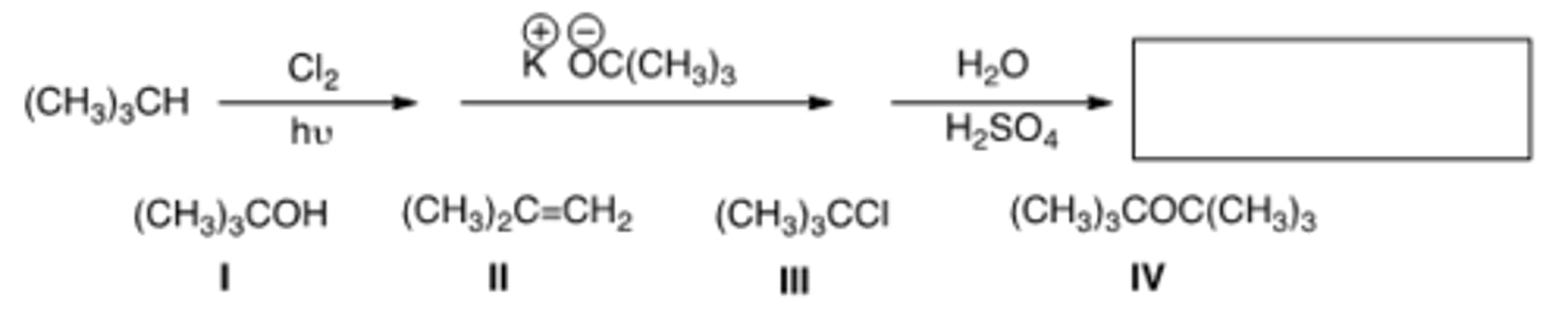 <p>What is the product in the following sequence of reactions?</p><p>A) I B) II C) III D) IV</p>