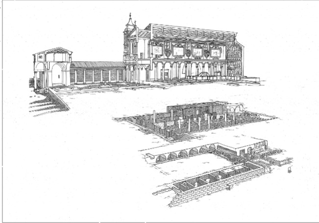 <p>Rome, Italy, 1st - 17th century CE, built in layers over the years. Lowest level are remains of earliest Christian worship space. Top layer still adheres to basilica plan. </p>