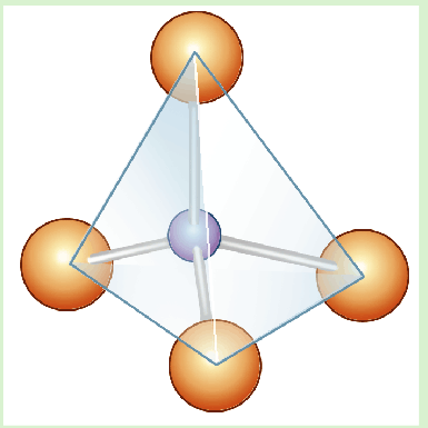 <p>1 Silicon 4 Oxygen in a pyramid shape</p>