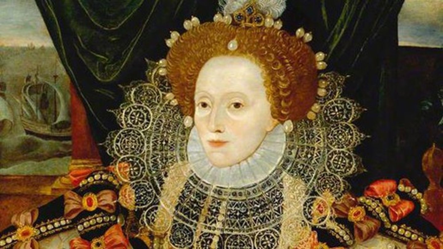 <p>the daughter of Henry VIII and his second wife, Anne Boleyn, she was the final Tudor ruler of England from 1558-1603; her rule was marked by religious reform in an effort to create peace between Catholics and Anglican Protestants in England, including her creation of the Book of Common Prayer; she solidified her power through the Act of Supremacy, which secured her power over the Church of England, and blended Catholic and Anglican traditions within the church; she created a true empire which saw the rise of the English military, which infamously defeated the Spanish Armada; her rule also began the waves of English exploration to the Americas</p>