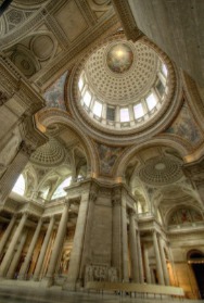 <p>Soufflot, Paris, France, 1755-90. Name change b/c it stopped being used as a church but instead a burial site for heroes of revolution. Used wall and frame tectonics. Wall: Colossal pilasters and solid walls conveying weight Frame: Has classical elements that makes portico as well as a forest of columns inside. Building uses classical massing with gothic spaceial condition. Very open and tall like medieval gothic. </p>