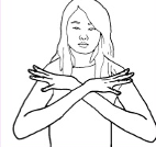 <p>point towards face to show between two people</p>