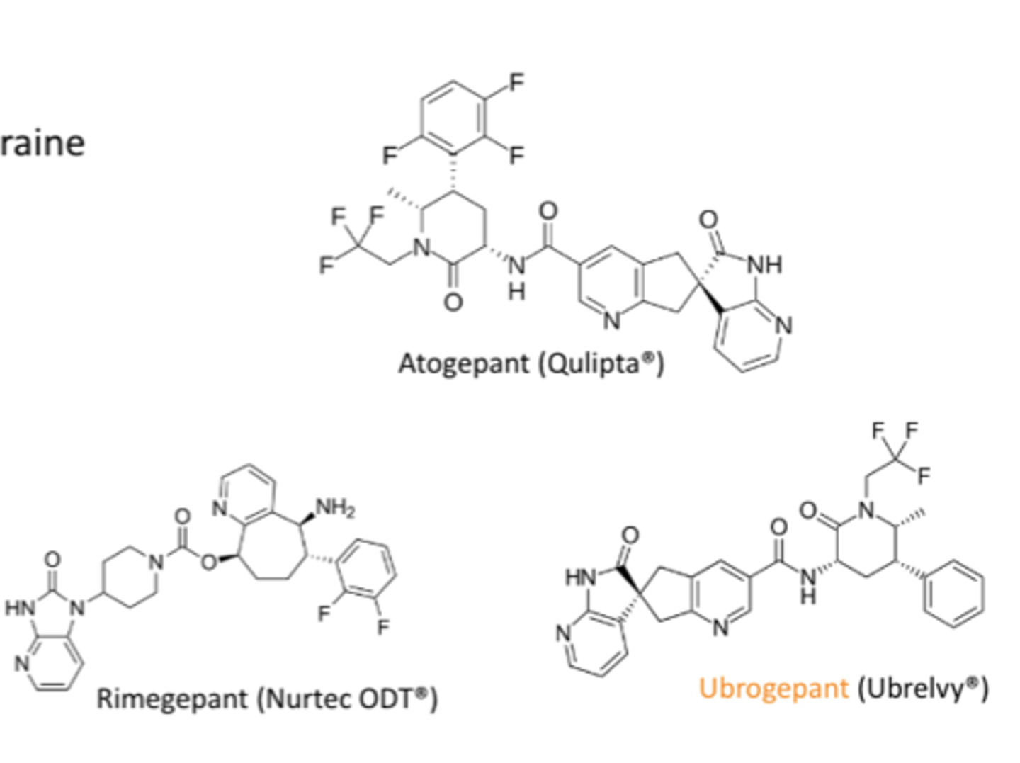 <p>- signaline system that plays a key role in migraine pathophys</p><p>- MABs</p><p>- ubrogepant</p><p>- cost/insurance coverage is a limiting factor</p>