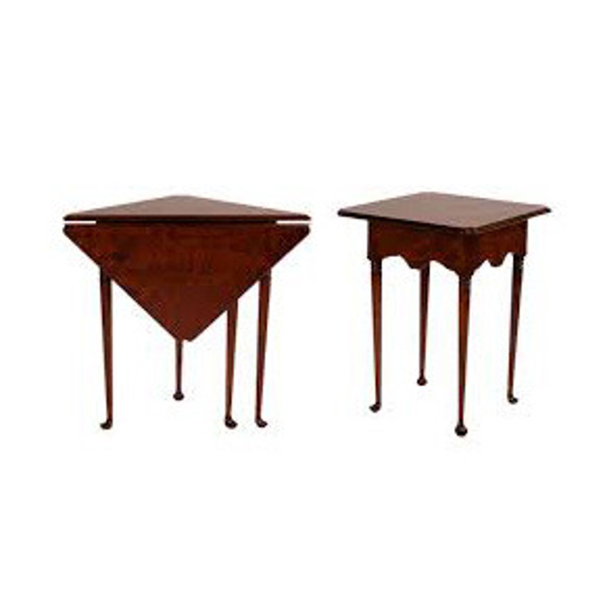 <p>A folding triangular table that becomes square when the drop leaf supported by a swinging leg is raised.</p>