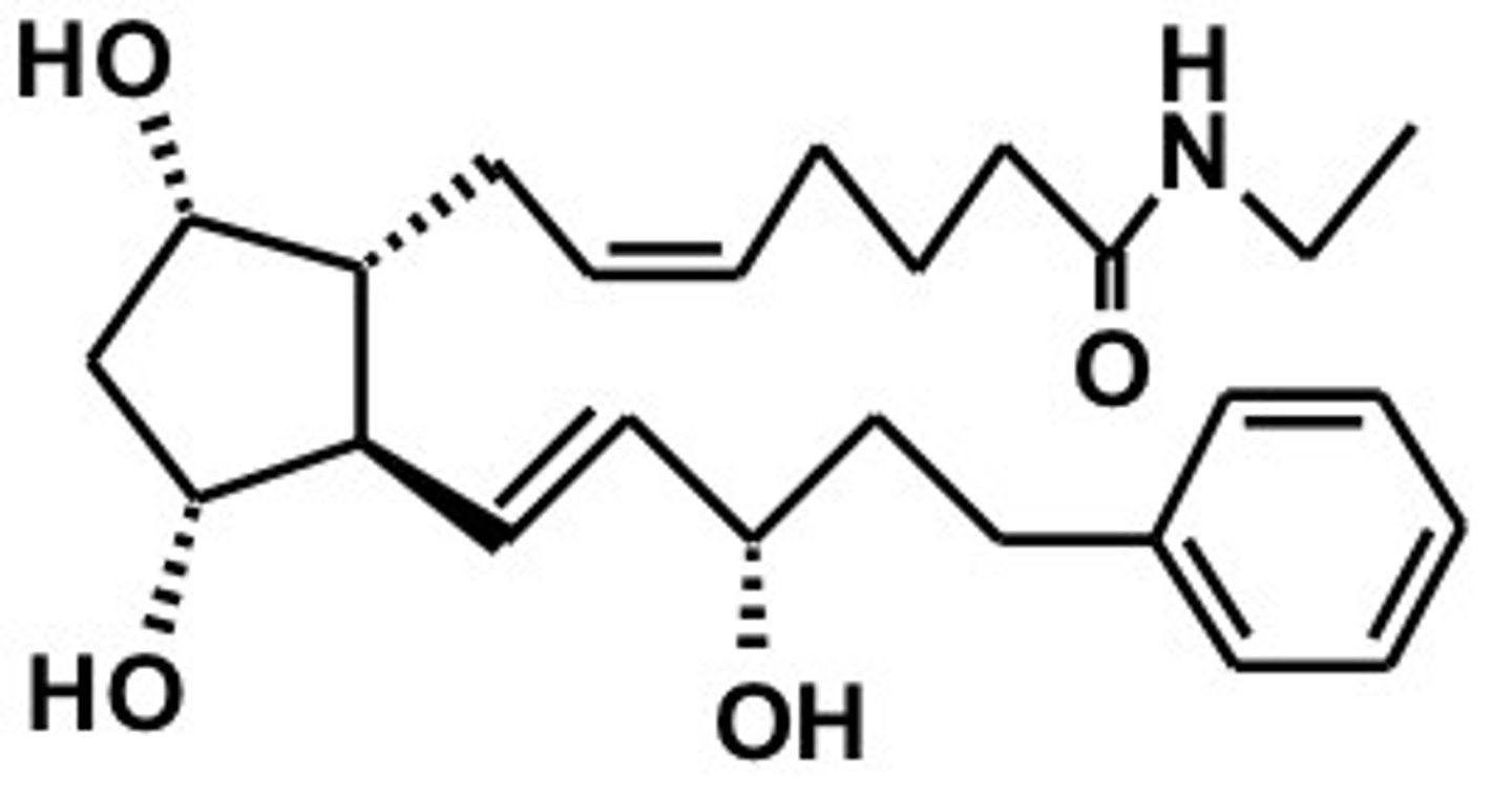 <p><strong>Brand:</strong> Lumigan</p><p><strong>Class:</strong> Prostaglandin analogue</p><p><strong>MOA:</strong> Decreases Intraocular Pressure (IOP) by increasing outflow of aqueous humor through trabecular meshwork and uveoscleral drainage systems. </p>