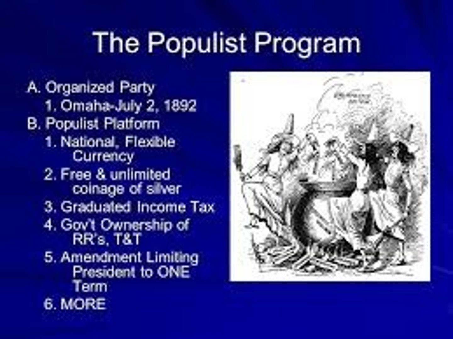 <p>third political party representing mainly farmers who favored coinage of silver graduated income tax &amp; regulation of railroads shipping charges</p>