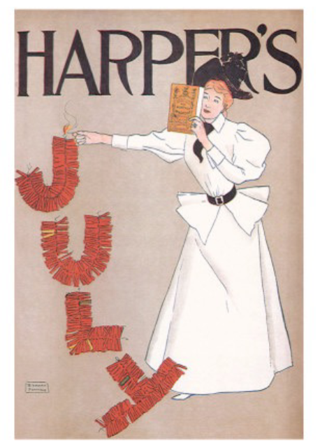 <p>American art nouveau, illustartor and designer, staple name of american art nouveau, simplified backgrounds, “smart” looking women or the ideal woman, “ideal” american reading or holding harper’s magazine, worked for Harper’s magazine </p>