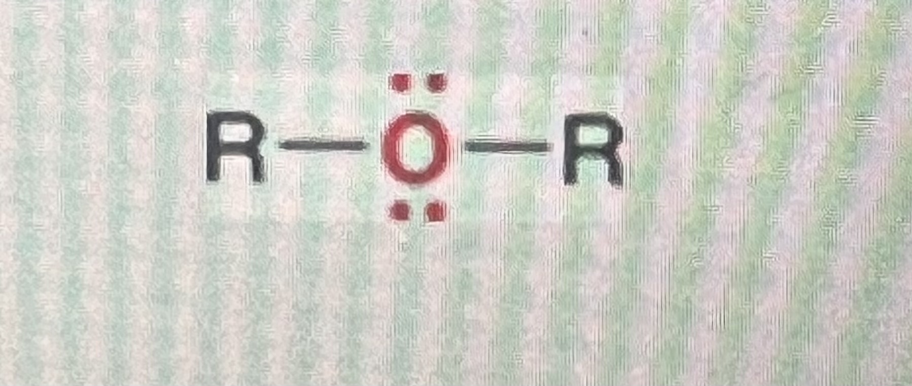<p>generic structure: R-O-R</p><p>(R=alkyl)</p><p>-if one of the R-groups were to be a hydrogen, the structure would be considered and alcohol </p>