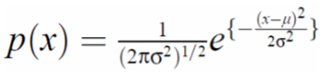 <p>Also known as a normal distribution. </p><p>Mu is the mean, sigma is the standard deviation.</p><p>A single function is usually not enough to model a histogram distribution, real world data is often multimodal.</p>