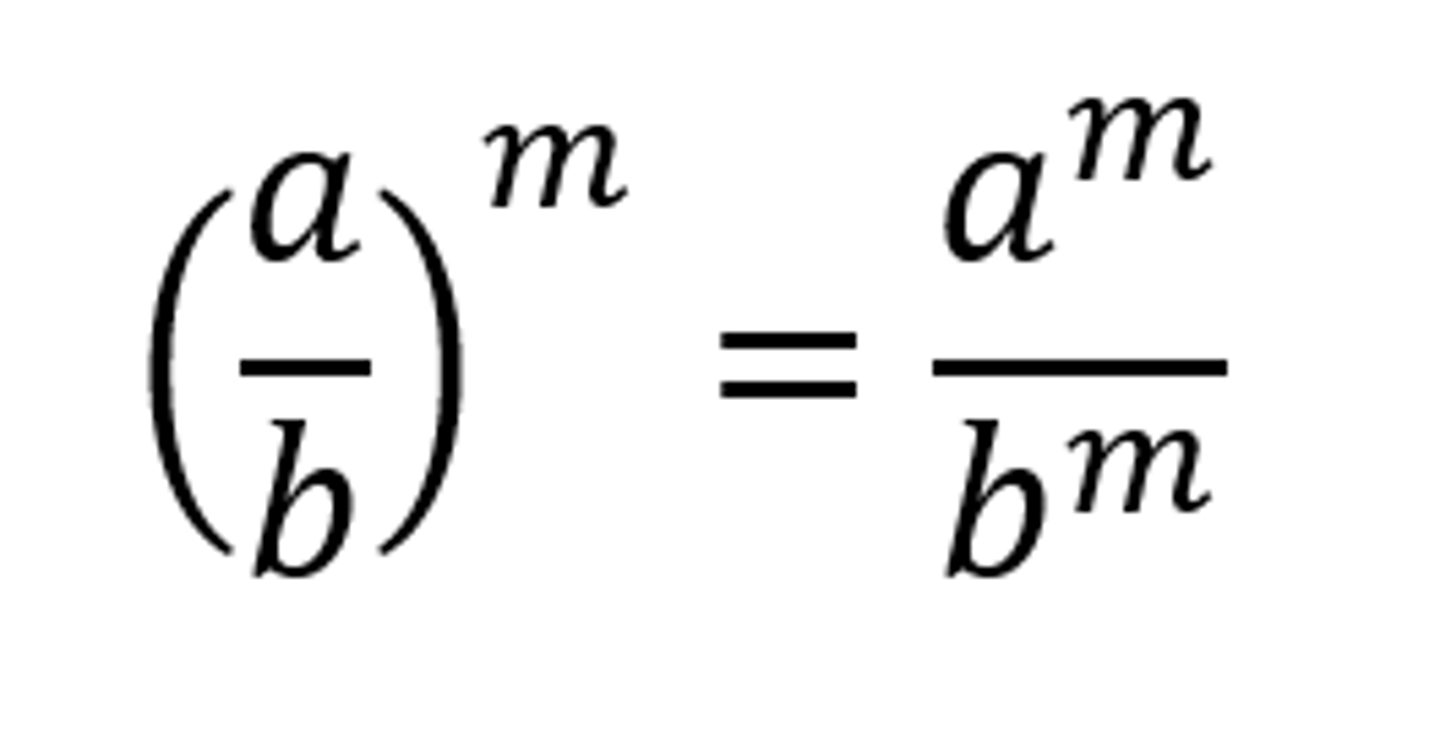 <p>when the quotient of two nonzero real numbers is raised to an exponent, the exponent can be distributed to each factor and divided individually.</p>