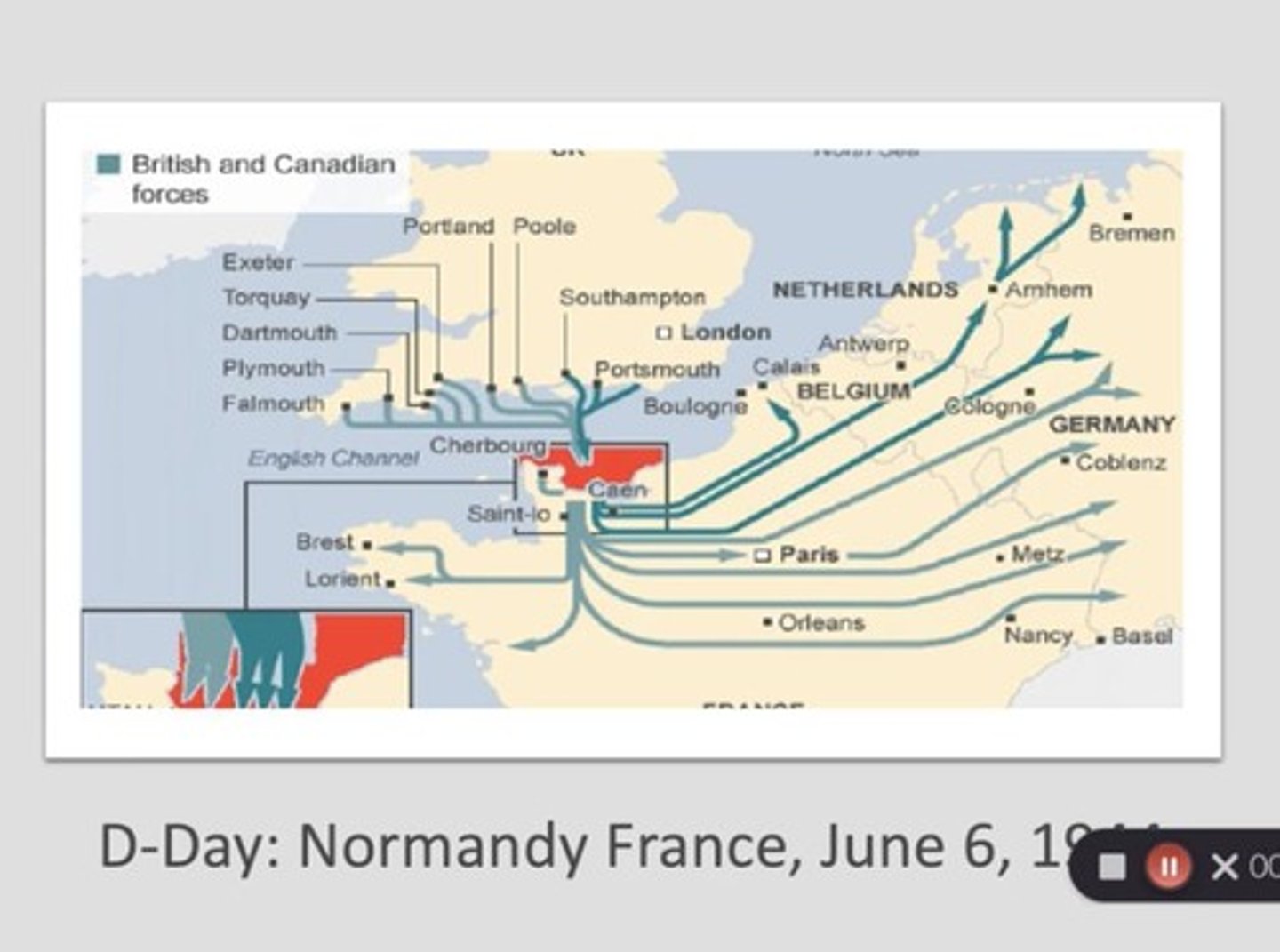 <p>The Allied invasion of Normandy on June 6, 1944, which marked a significant turning point in the war against Nazi Germany.</p>