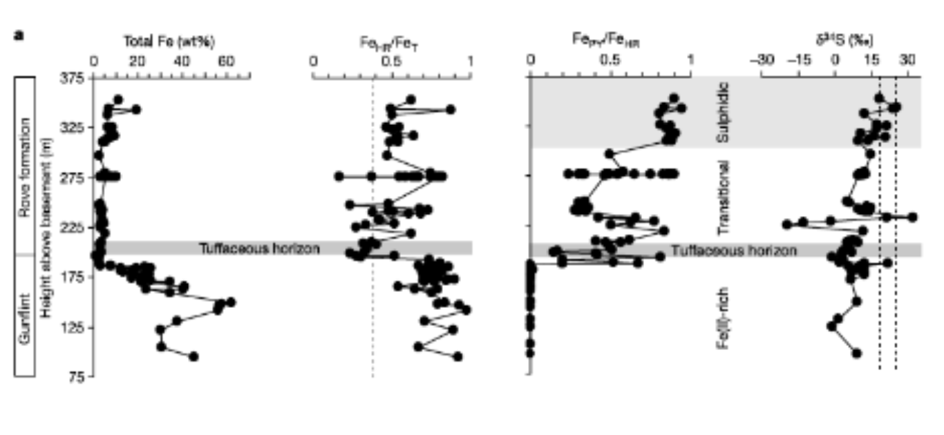 <p>shows Total Fe,&nbsp;Fe_HR / Fe_T,&nbsp;Fe_py / Fe_HR,&nbsp;δ³⁴S (‰)&nbsp;</p>