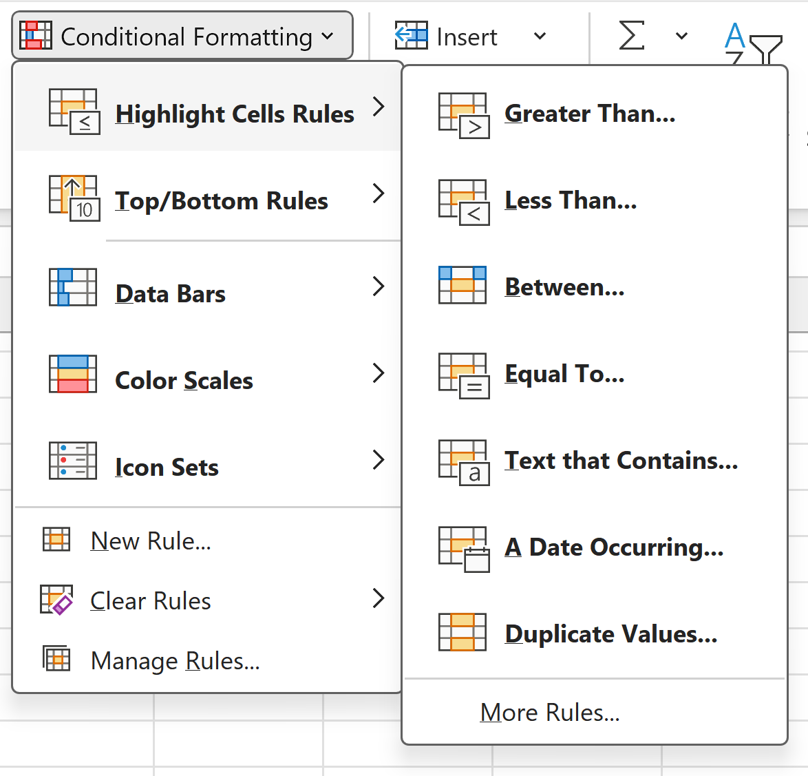 <p>allows changing of cell appearance if specific condition is met<br>e.g conditional formatting &gt; highlight cell rules &gt; greater than &gt; 60 &gt; style</p>