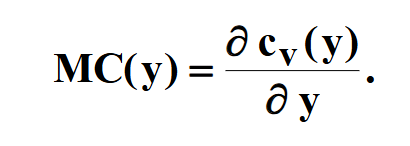 <p>This now is referring to the rate of change of variable production as output level changes as opposed to input level like before. It is the partial derivative of variable cost over the partial derivative of output. </p>