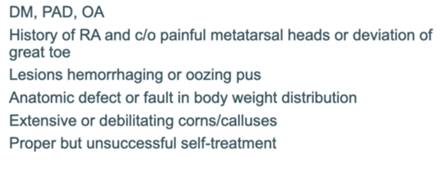 <p>-Diabetes, pherpheral arterty disease, osteoarthritis and rheumatoid arthritis</p>