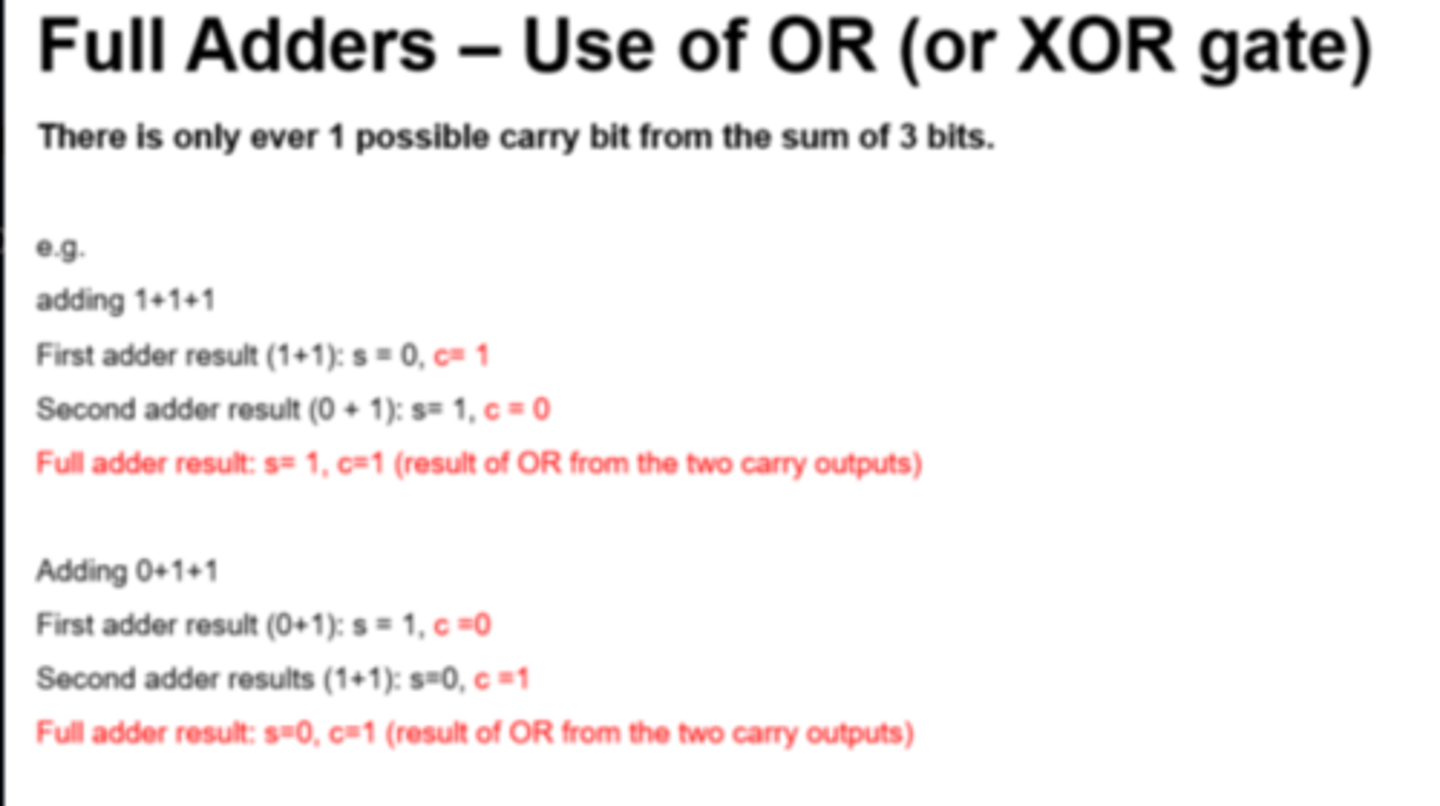 <p>The final OR gate before the Cout output may be replaced by an XOR gate without altering the resulting logic.</p><p>This is because the only difference between OR and XOR gates occurs only when both inputs are 1. This is never possible with the circuitry of a full adder.</p>