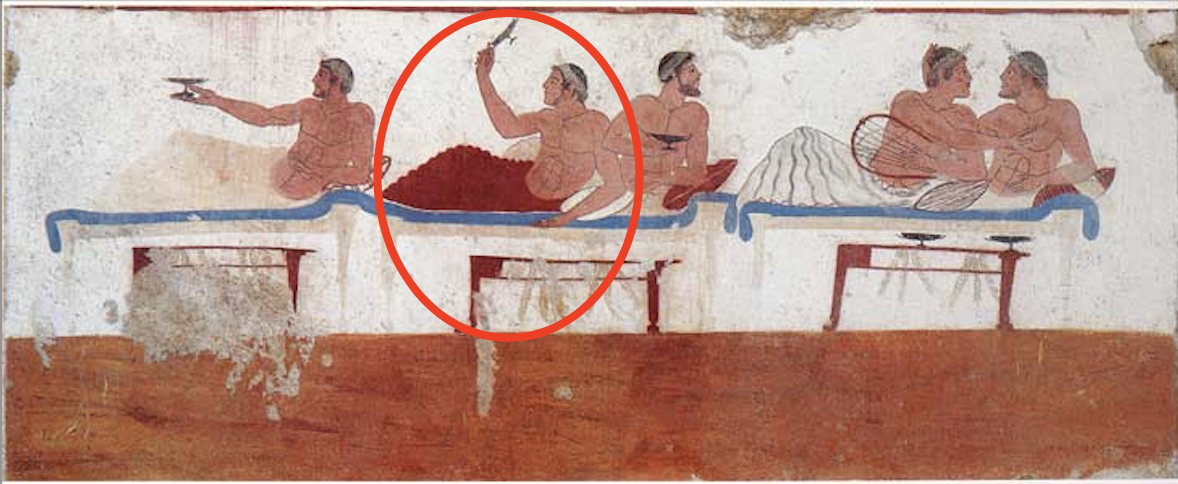 <p>The circled figure in the mural from the Tomb of the Driver shown above is holding which kind of vessel?</p>