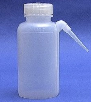 <p>Has a spout that delivers a wash solution to a specific area. Distilled water is the only liquid that should be used in a wash bottle</p>
