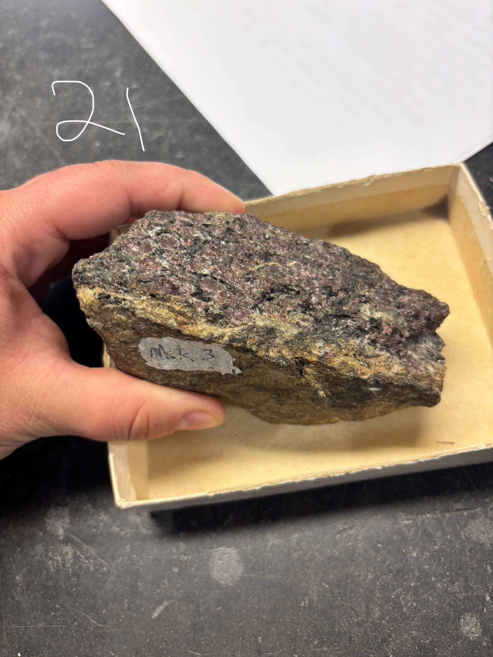 <p>Minerals Present ?</p><p>Overall texture ?</p><p>Rock Name ?</p>
