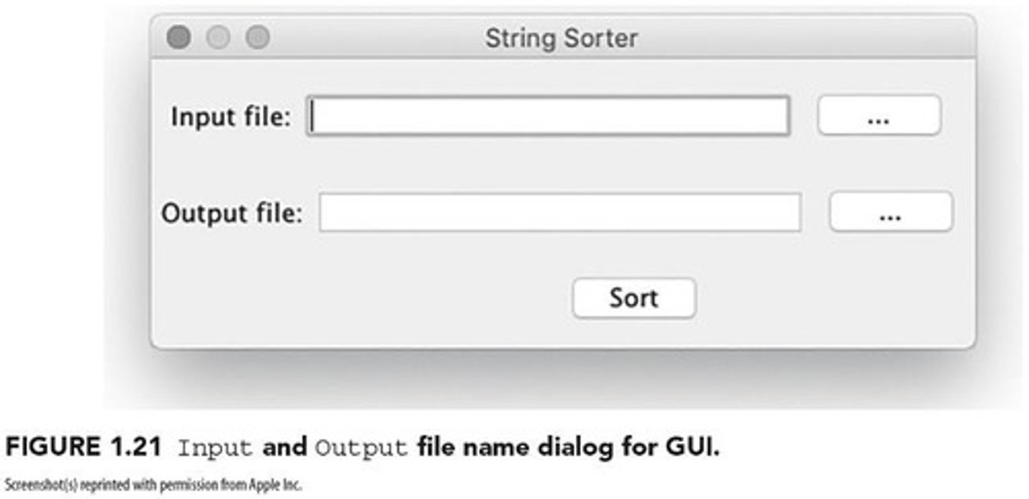 <p>A class called StringSorter with three public methods: Read, Write, and Sort.</p>