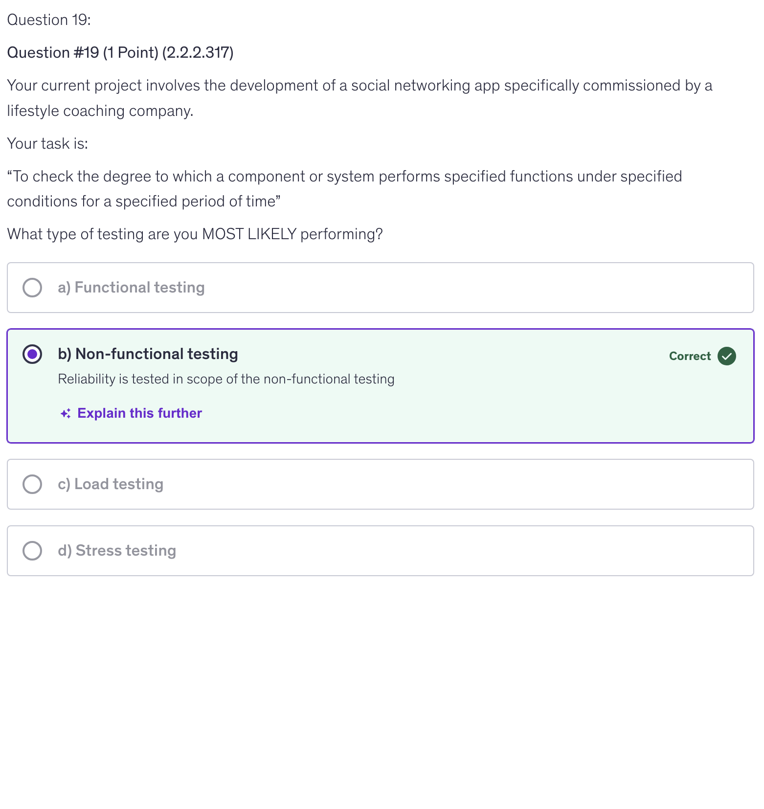 <p>b) Non-functional testing</p>