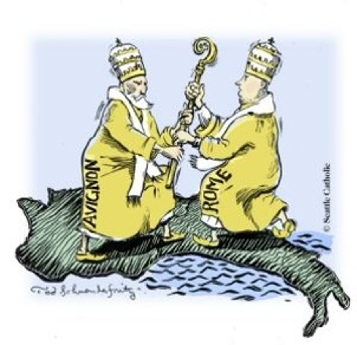 <p>the crisis in the late medieval church when there were first two and then three popes; ended by the Council of Constance (1414-1418)</p>