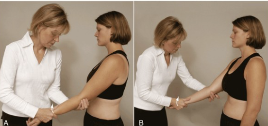 <p><span style="color: #NaNNaNNaN"><strong>•Tests for:</strong></span><span style="color: #NaNNaNNaN"><br></span><span style="color: #NaNNaNNaN">• Medial (ulnar) and lateral (radial) collateral ligament instability</span><span style="color: #NaNNaNNaN"><br></span><span style="color: #NaNNaNNaN">• Varus stress also can stress the anular ligament of the radius</span><span style="color: #NaNNaNNaN"><br></span><span style="color: #NaNNaNNaN"><strong>•Positive sign:</strong></span><span style="color: #NaNNaNNaN"><br></span><span style="color: #NaNNaNNaN">• Hypermobility/Pain</span><span style="color: #NaNNaNNaN"><br></span><span style="color: #NaNNaNNaN"><strong>•Method:</strong></span><span style="color: #NaNNaNNaN"><br></span><span style="color: #NaNNaNNaN">• Patients elbow in slight flexion</span><span style="color: #NaNNaNNaN"><br></span><span style="color: #NaNNaNNaN">• A varus (adduction) force is applied by the therapist to the distal forearm</span><span style="color: #NaNNaNNaN"><br></span><span style="color: #NaNNaNNaN">to test the lateral collateral and a valgus (abduction) stress to test the</span><span style="color: #NaNNaNNaN"><br></span><span style="color: #NaNNaNNaN">medial collateral</span></p>