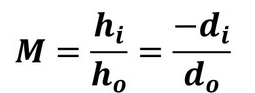 <p>how big image is compared to the object</p><p>m = hi/ho = -di/do</p>