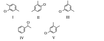 <p>Which of the following substances, C8H9Cl, would exhibit five signals in its 13C NMR spectrum?</p>