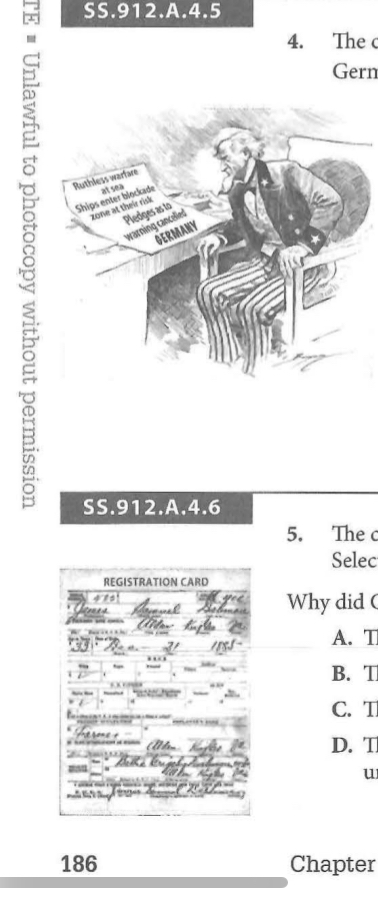 <p>The card on the left was used by a 33 year-old man to register with the </p><p>Selective Service in 1917. </p><p>Why did Congress feel this registration was necessary? </p><p>A. The United States needed to raise troops to fight overseas. </p><p>B. The United States needed to increase its agricultural production. </p><p>C. The United States needed laborers to replace men in the armed services. </p><p>D. The United States needed to produce war goods, such as ships and </p><p>uniforms. </p><p></p>