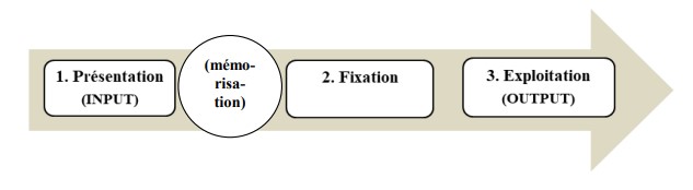 * proche du canevas Present Practice Produce (notamment sa variante communicative et non celle centrée sur la grammaire)
* se rapproche du triplet des nouveaux référentiels: connaître, appliquer, tranférer