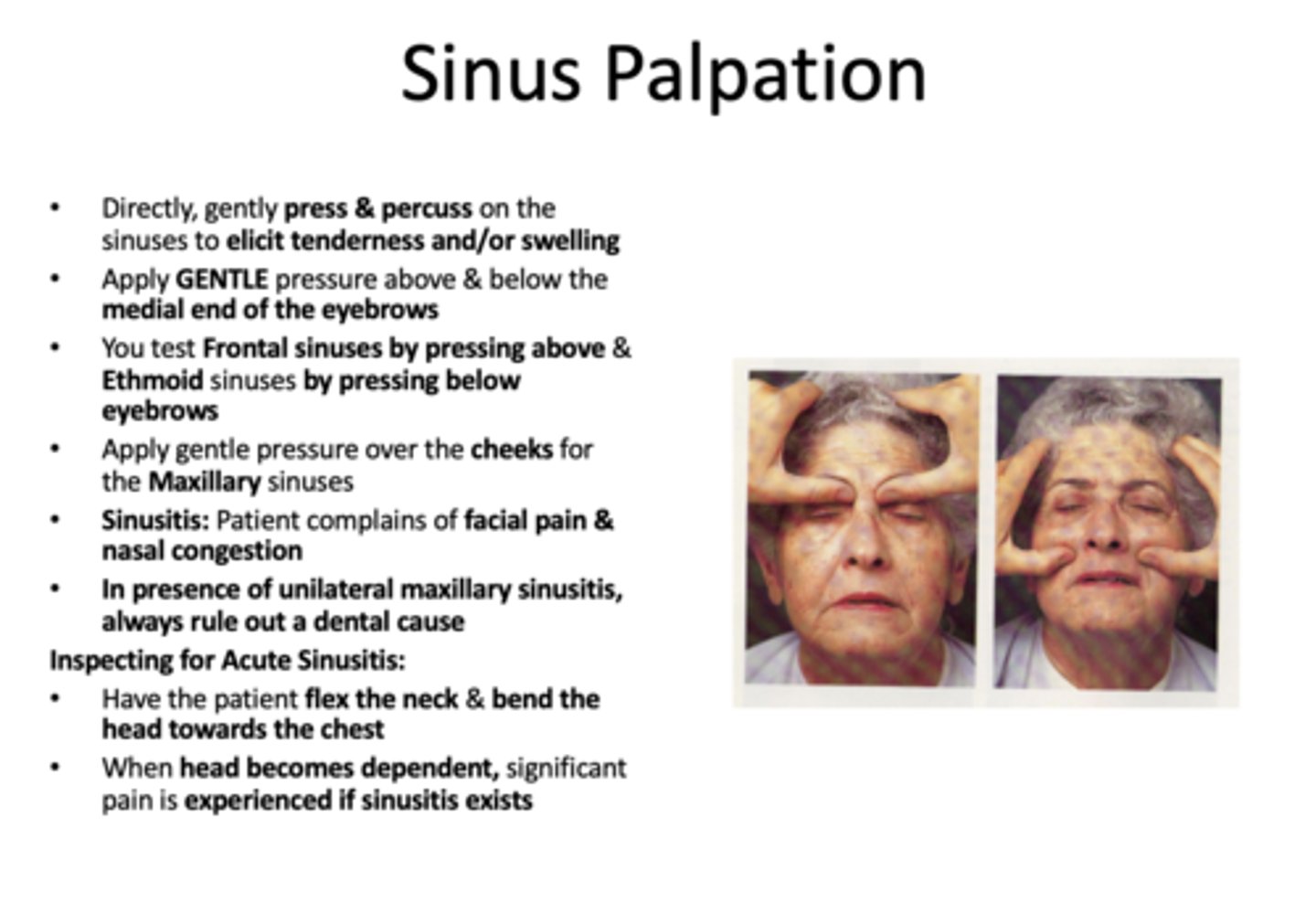 <p>significant pain is experienced when neck is flexed and head bent towards chest</p>