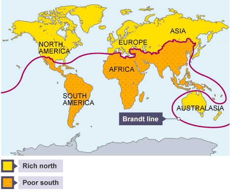 <p>the concept of a gap between the global north and the global south in terms of development and wealth</p>