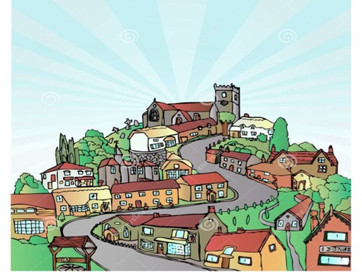 <p>town, village</p>