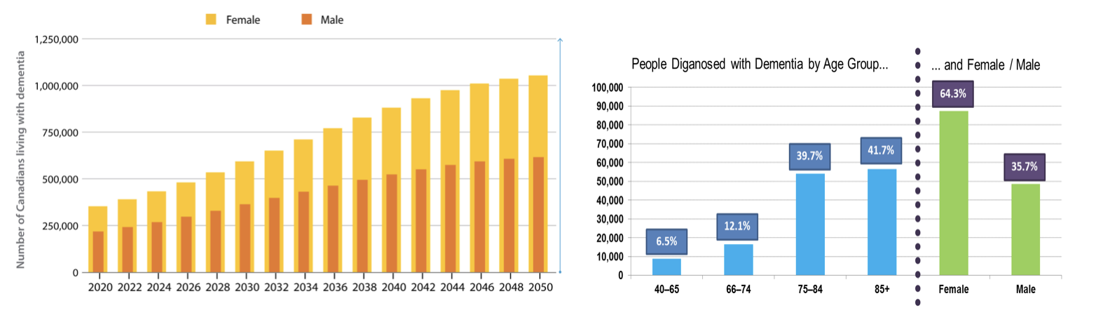 * We need to plan for near future
* Linear increase with age, more women with dementia
* Can start as early as age of 40