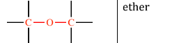 <p>oxygen atom is bonded to two carbon atoms by single bonds; ether</p>