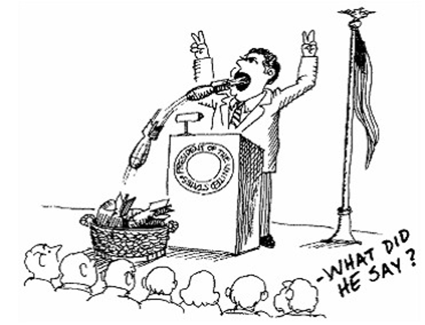<p>Looking confident, powerful in speech, but without much real meaning (pompous, pretentious)</p>