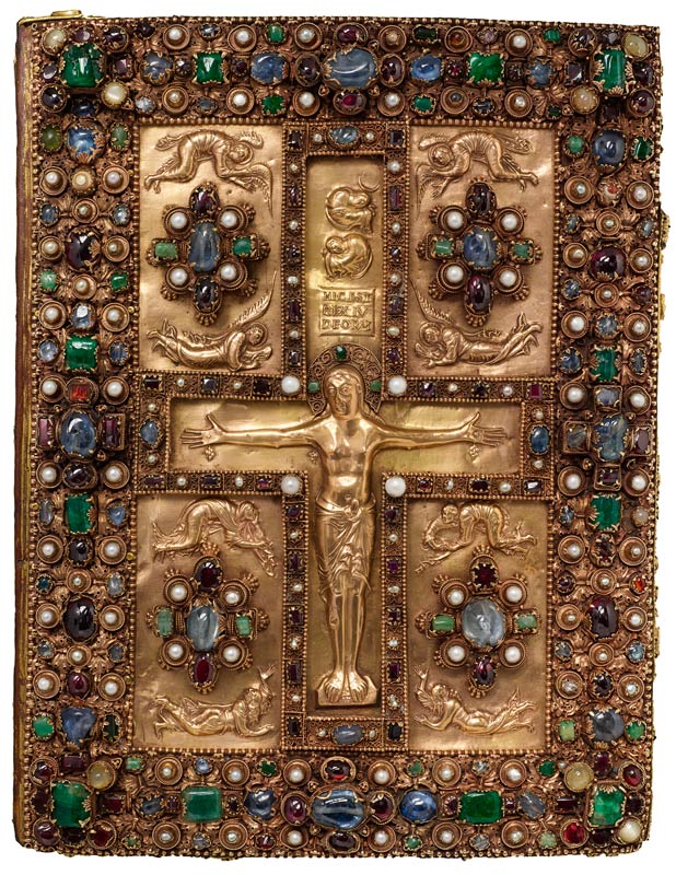 Jeweled cover of the Lindau Gospels, c. 880–890, Abbey of St Gall (Switzerland), gold, pearls, and gems, 13” x 10” 