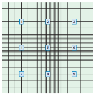 Figure 3: Neubauer counting chamber depicting the nine large square counting areas