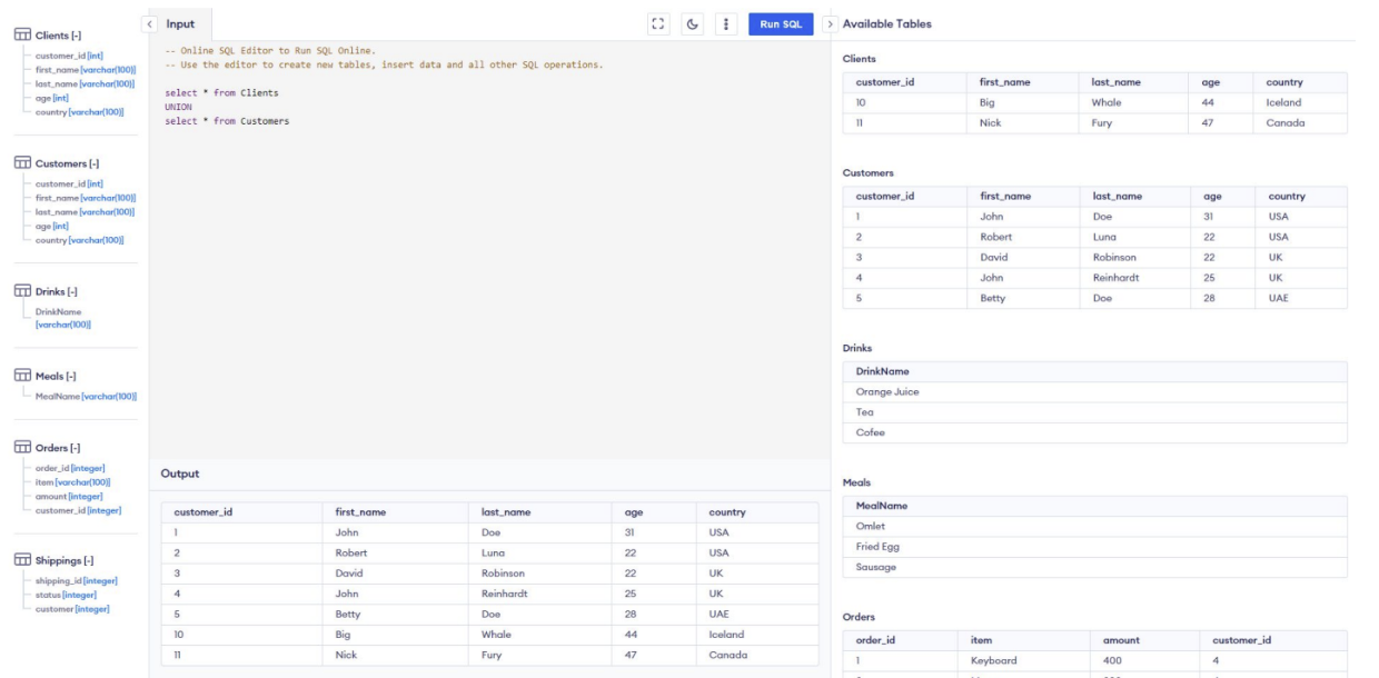 <p>Compatible attributes (like same column names)</p><ul><li><p>visual: note that the clients and customers tables have the same column headings</p></li></ul><p></p>