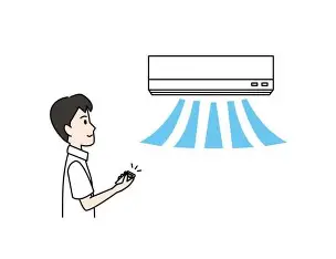 <p>エアコンをつけます。</p>
