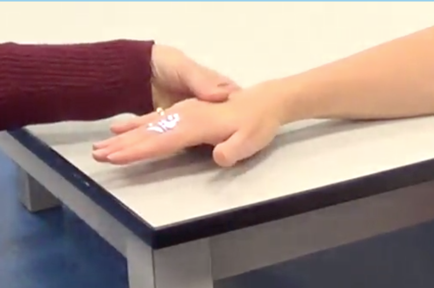 -Forearm flat on the table pronated with fingers together
-If there is friction on the table either put flour on the table or raise their wrist slightly off table